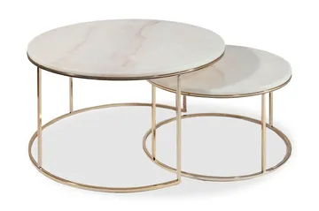 New York Soffbord 80 cm Set om 2 Runt - Marmor/Champagne - Möbler - Vardagsrum - Soffbord & vardagsrumsbord - Marmorbord