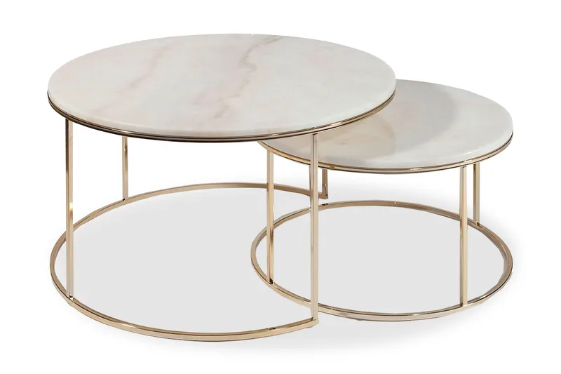 New York Soffbord 80 cm Set om 2 Runt - Marmor/Champagne - Möbler - Vardagsrum - Soffbord & vardagsrumsbord - Marmorbord