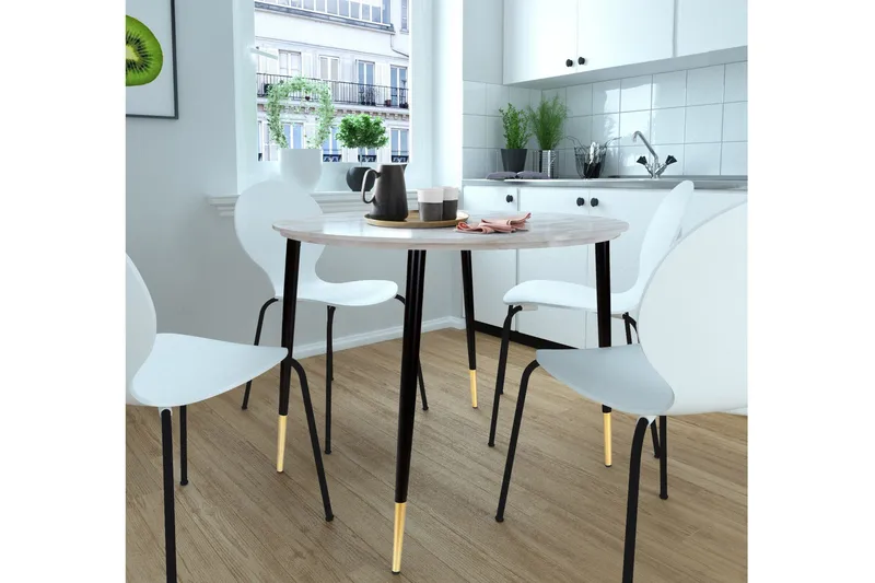 Oktoos Matbord Runt 100 cm - Grå/Vit/Svart/Guld - Möbler - Vardagsrum - Soffbord & vardagsrumsbord - Marmorbord