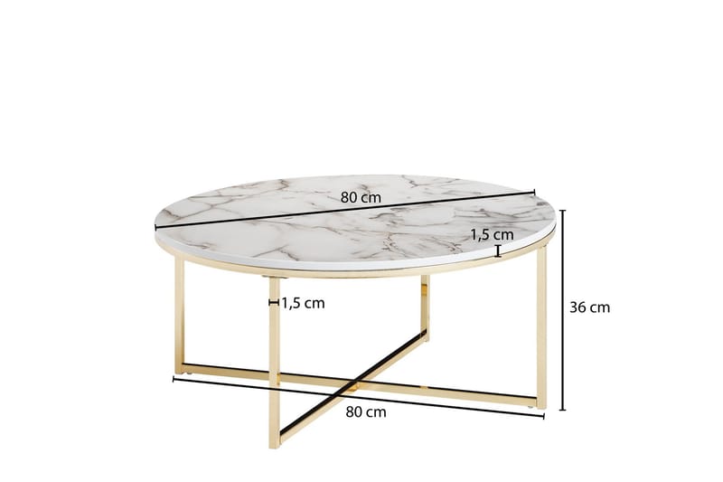 SENECA Soffbord 80 cm Runt Vit/Grå/Guld - Möbler - Vardagsrum - Soffbord & vardagsrumsbord - Marmorbord