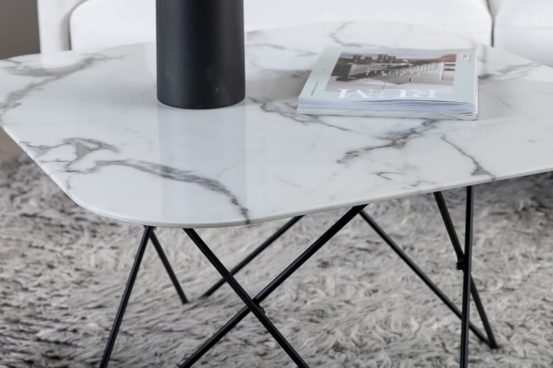 Tristar Soffbord 80 cm - Marmor/Vit/Svart - Möbler - Vardagsrum - Soffbord & vardagsrumsbord - Marmorbord