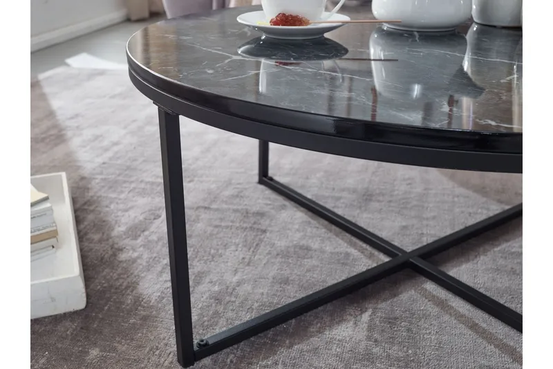Willowdale Soffbord 80 cm Runt - Svart/Grå - Möbler - Vardagsrum - Soffbord & vardagsrumsbord - Marmorbord