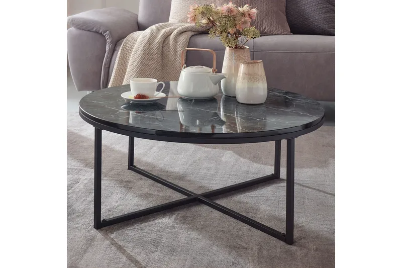 Willowdale Soffbord 80 cm Runt - Svart/Grå - Möbler - Vardagsrum - Soffbord & vardagsrumsbord - Marmorbord