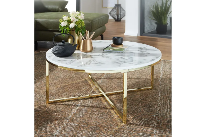 Willowdale Soffbord 80 cm Runt - Vit/Grå/Guld - Möbler - Vardagsrum - Soffbord & vardagsrumsbord - Soffbord