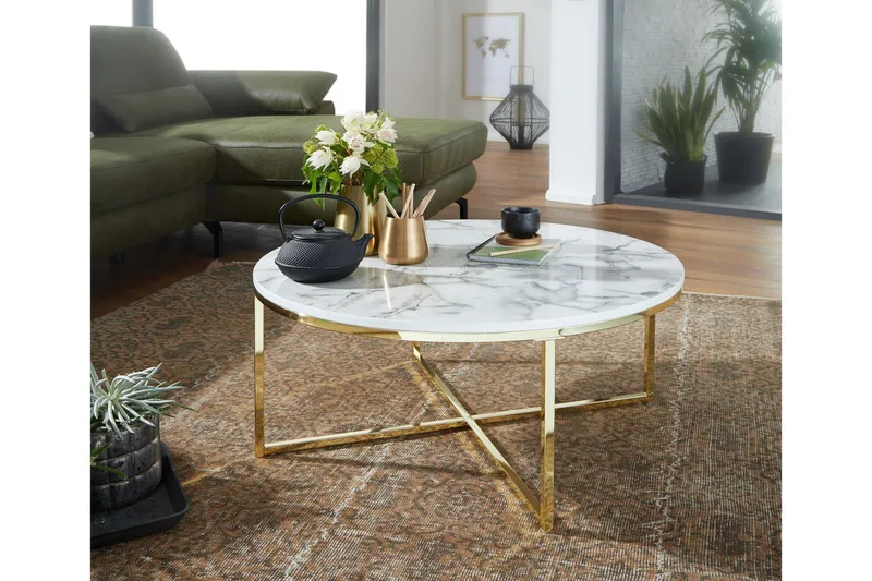Willowdale Soffbord 80 cm Runt - Vit/Grå/Guld - Möbler - Vardagsrum - Soffbord & vardagsrumsbord - Marmorbord