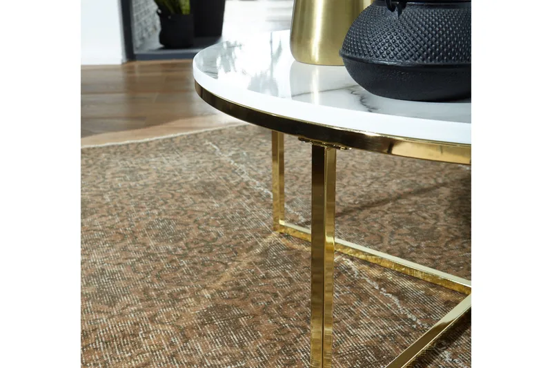 Willowdale Soffbord 80 cm Runt - Vit/Grå/Guld - Möbler - Vardagsrum - Soffbord & vardagsrumsbord - Marmorbord