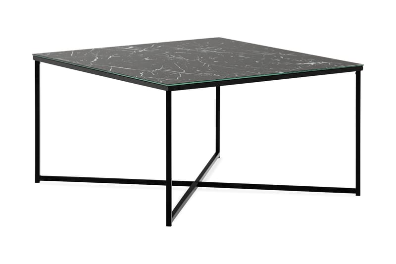 MATADOR Soffbord 80 cm Marmormönster Glas/Svart/Vit - Svart - Bord - Marmorbord - Soffbord