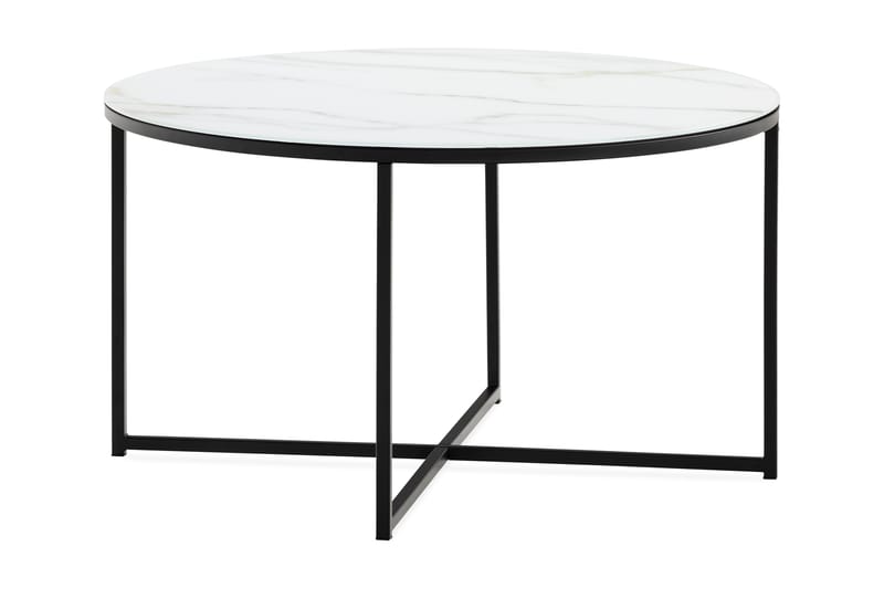MATADOR Soffbord 80 cm Runt Marmormönster Glas/Svart/Vit - Bord - Marmorbord - Soffbord