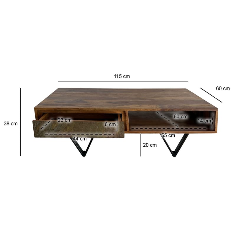 Melvik Soffbord 115 cm i massivt sheeshamträ med 2 lådor - Möbler - Vardagsrum - Soffbord & vardagsrumsbord - Soffbord