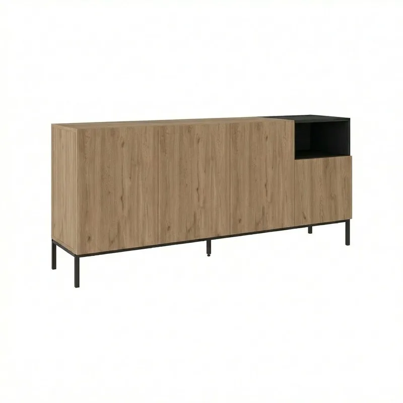Morlen Konsol 180x80x41,8 cm - Natural Oak, Wood Black, Sandstone - Möbler - Vardagsrum - Soffbord & vardagsrumsbord - Avlastningsbord & konsolbord