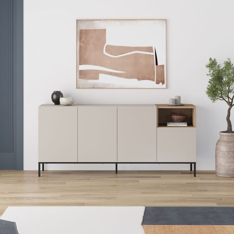 Morlen Konsol 180x80x41,8 cm - Sandstone, Natural Oak, Black - Möbler - Vardagsrum - Soffbord & vardagsrumsbord - Avlastningsbord & konsolbord