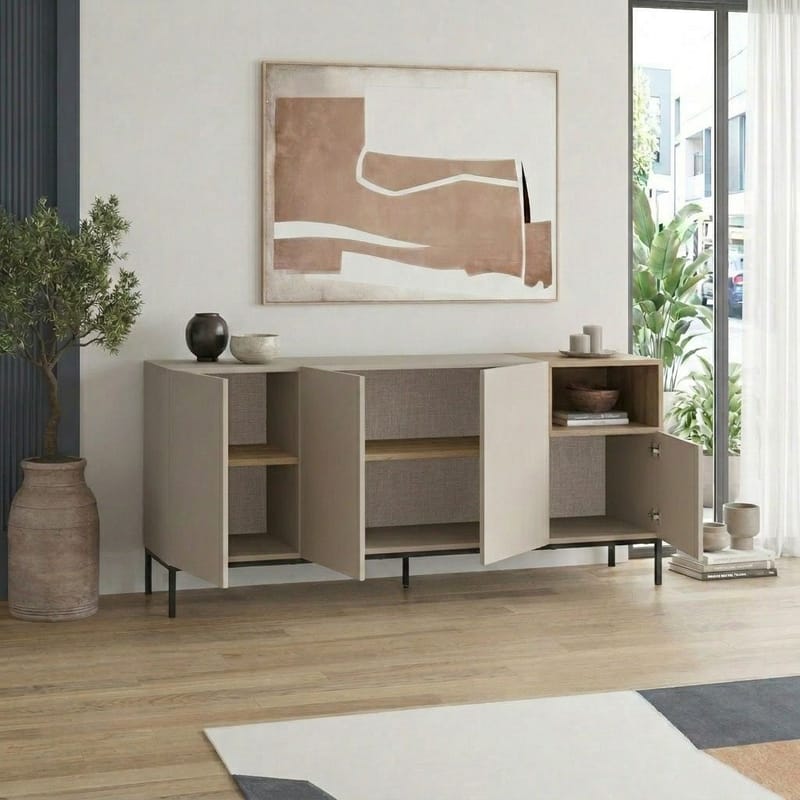 Morlen Konsol 180x80x41,8 cm - Sandstone, Natural Oak, Black - Möbler - Vardagsrum - Soffbord & vardagsrumsbord - Avlastningsbord & konsolbord