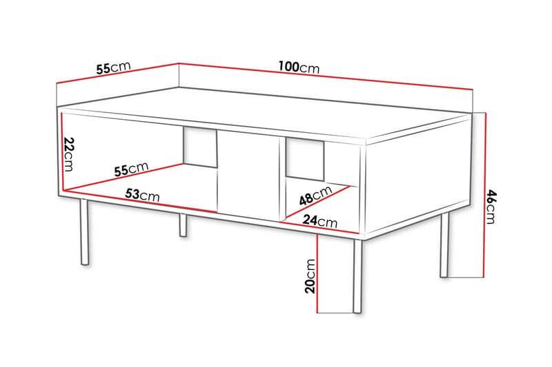Munkedal Soffbord 100 cm Rektangulärt med Hyllor i Målat Trä - Beige - Möbler - Vardagsrum - Soffbord & vardagsrumsbord - Soffbord
