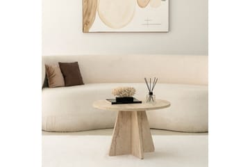 Munne Runt Soffbord 60 cm i Sten med Korsformad Sockel - Beige - Möbler - Vardagsrum - Soffbord & vardagsrumsbord - Soffbord