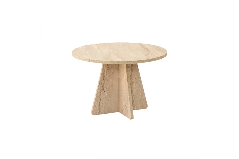 Munne Runt Soffbord 60 cm i Sten med Korsformad Sockel, Beige