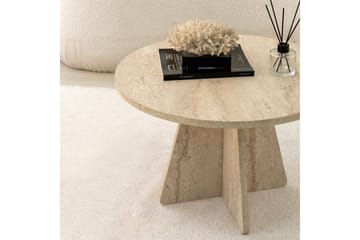 Munne Runt Soffbord 60 cm i Sten med Korsformad Sockel - Beige - Möbler - Vardagsrum - Soffbord & vardagsrumsbord - Soffbord