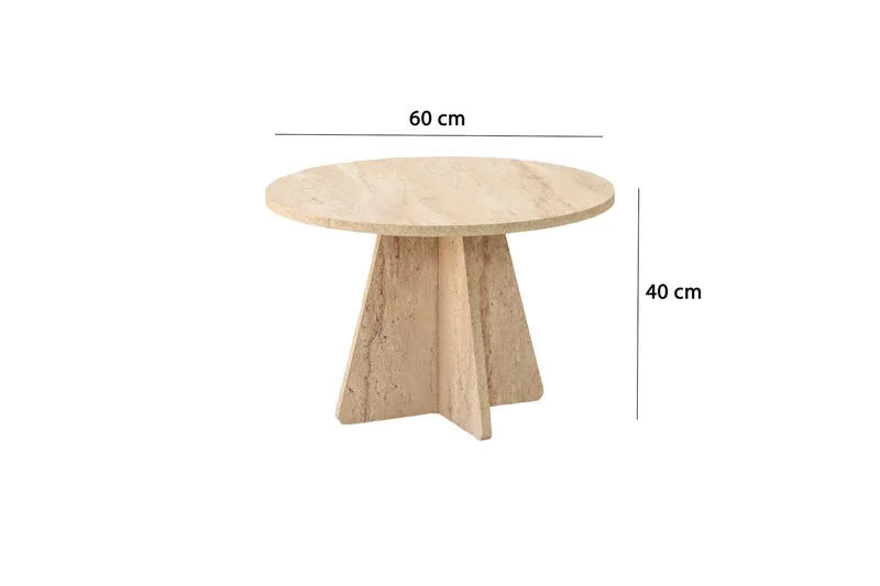Munne Runt Soffbord 60 cm i Sten med Korsformad Sockel - Beige - Möbler - Vardagsrum - Soffbord & vardagsrumsbord - Soffbord