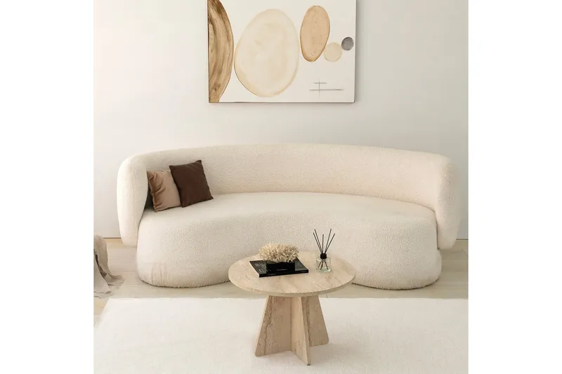 Munne Runt Soffbord 60 cm i Sten med Korsformad Sockel - Beige - Möbler - Vardagsrum - Soffbord & vardagsrumsbord - Soffbord