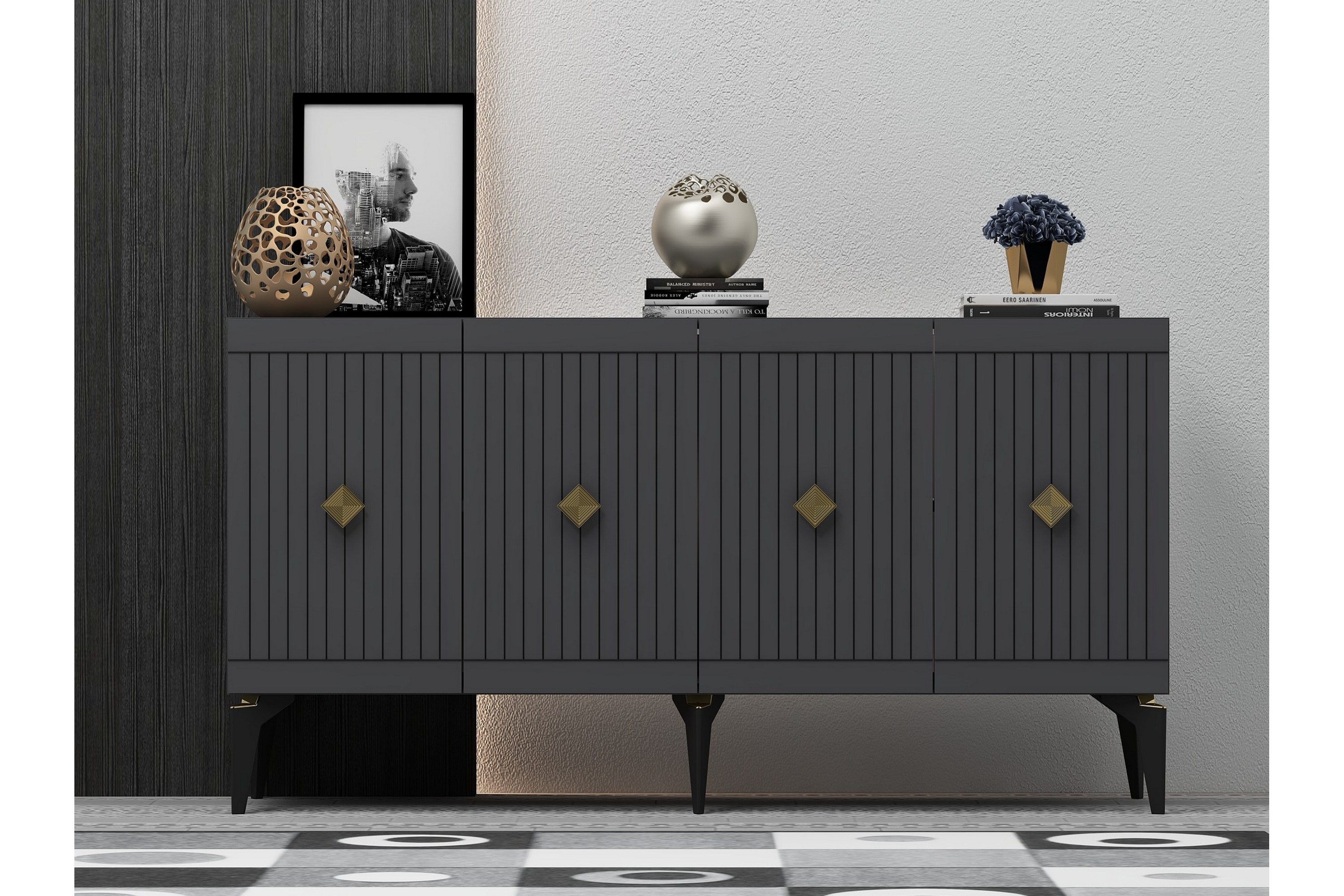 naruyuki konsollbord 150 cm antracit/guld -