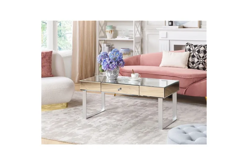 Nesle Rektangulärt Soffbord med Lådor 110 cm i Glas - Spegelsilver - Möbler - Vardagsrum - Soffbord & vardagsrumsbord - Soffbord