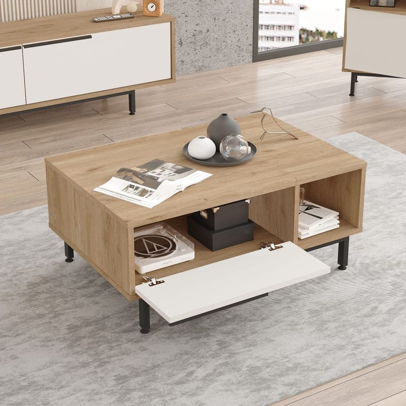 Nilena Soffbord 90x37,6x60 cm - Ek och vitt - Möbler - Vardagsrum - Soffbord & vardagsrumsbord - Soffbord