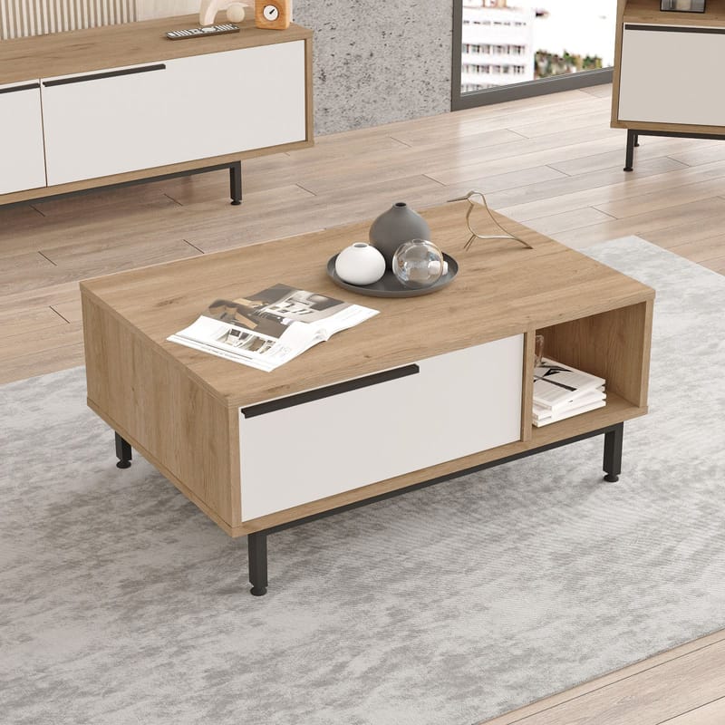 Nilena Soffbord 90x37,6x60 cm - Ek och vitt - Möbler - Vardagsrum - Soffbord & vardagsrumsbord - Soffbord