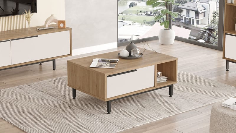 Nilena Soffbord 90x37,6x60 cm - Ek och vitt - Möbler - Vardagsrum - Soffbord & vardagsrumsbord - Soffbord