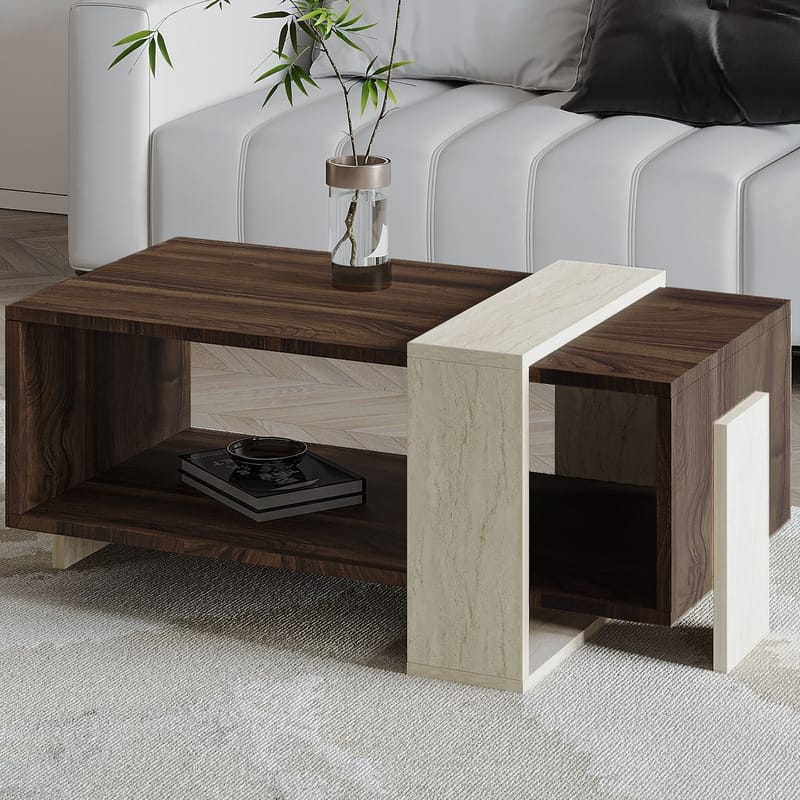 Norell Soffbord 90x40x49 cm - Travertine Walnut - Möbler - Vardagsrum - Soffbord & vardagsrumsbord - Soffbord