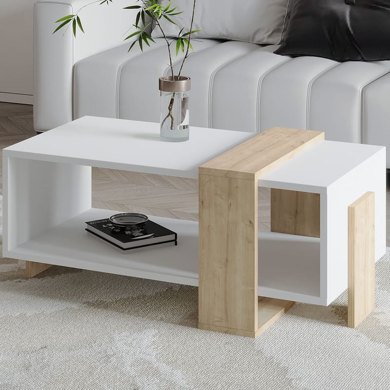 Norell Soffbord 90x40x49 cm - Vit och Sapphire Oak - Möbler - Vardagsrum - Soffbord & vardagsrumsbord - Soffbord