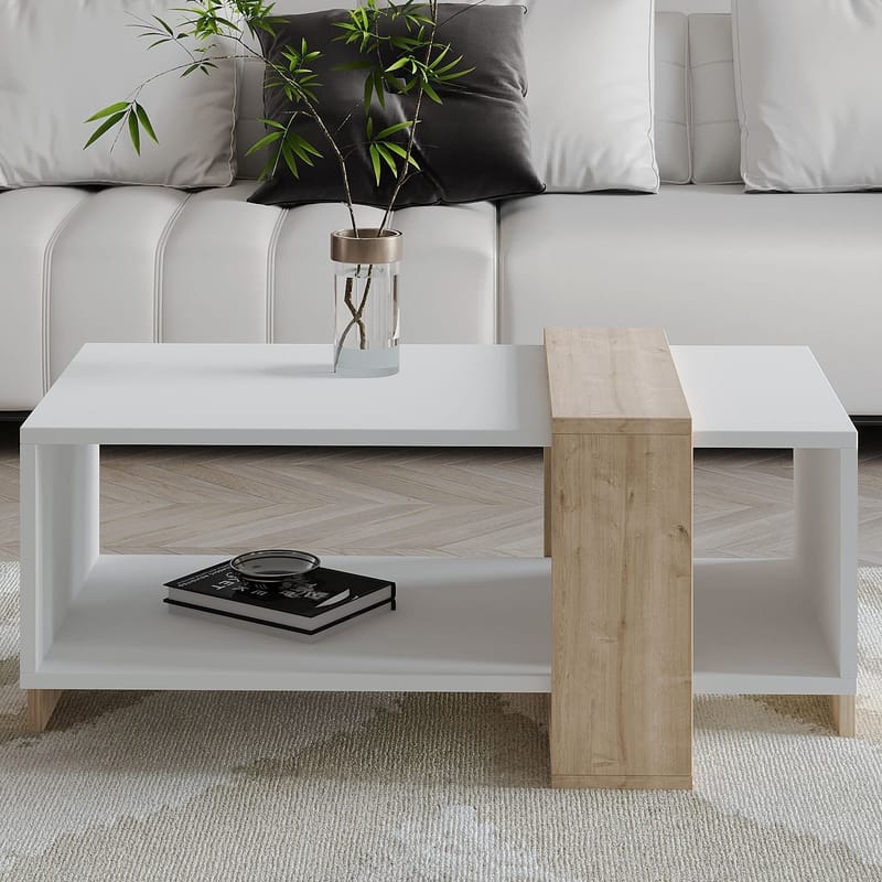 Norell Soffbord 90x40x49 cm - Vit och Sapphire Oak - Möbler - Vardagsrum - Soffbord & vardagsrumsbord - Soffbord