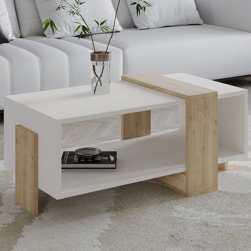 Norell Soffbord 90x40x49 cm - Vit och Sapphire Oak - Möbler - Vardagsrum - Soffbord & vardagsrumsbord - Soffbord