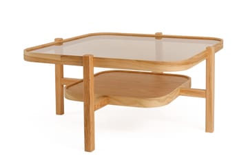 Nylvik 90 cm Runt Soffbord med Förvaring i med Träben - Brunt Rökglas - Möbler - Vardagsrum - Soffbord & vardagsrumsbord - Soffbord