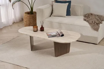 Omari Soffbord 130 cm - Travertin och valnöt - Möbler - Vardagsrum - Soffbord & vardagsrumsbord - Soffbord