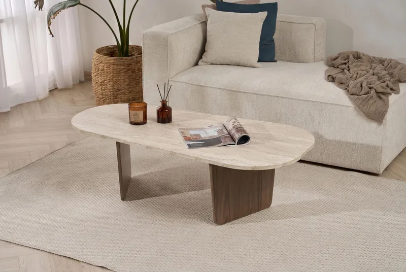 Omari Soffbord 130 cm - Travertin och valnöt - Möbler - Vardagsrum - Soffbord & vardagsrumsbord - Soffbord