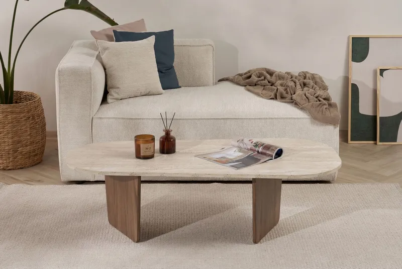 Omari Soffbord 130 cm - Travertin och valnöt - Möbler - Vardagsrum - Soffbord & vardagsrumsbord - Soffbord