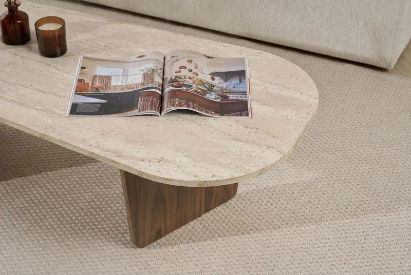 Omari Soffbord 130 cm - Travertin och valnöt - Möbler - Vardagsrum - Soffbord & vardagsrumsbord - Soffbord