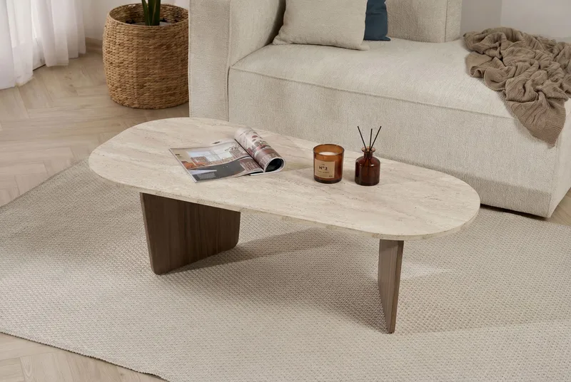Omari Soffbord 130 cm - Travertin och valnöt - Möbler - Vardagsrum - Soffbord & vardagsrumsbord - Soffbord