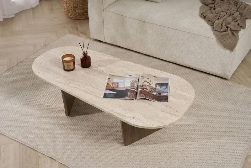 Omari Soffbord 130 cm - Travertin och valnöt - Möbler - Vardagsrum - Soffbord & vardagsrumsbord - Soffbord