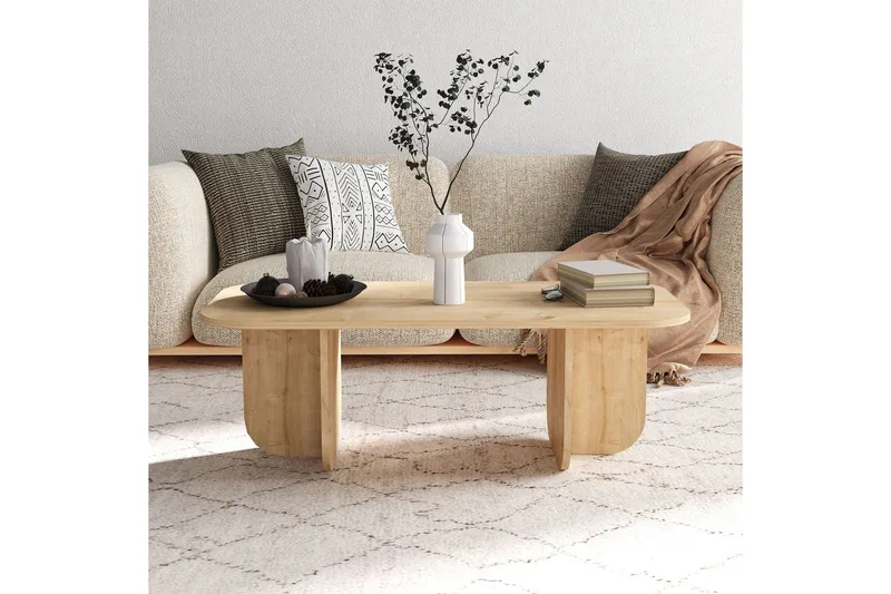 Orin Rektangulärt Soffbord 120 cm i Trä med Skulpturala Kryssben - Beige - Möbler - Vardagsrum - Soffbord & vardagsrumsbord - Soffbord