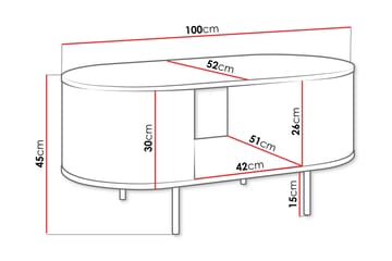 Pantego Ovalt Soffbord 100 cm med Hyllor och Marmormönstrad Skiva i Trä - Svart - Möbler - Vardagsrum - Soffbord & vardagsrumsbord - Soffbord