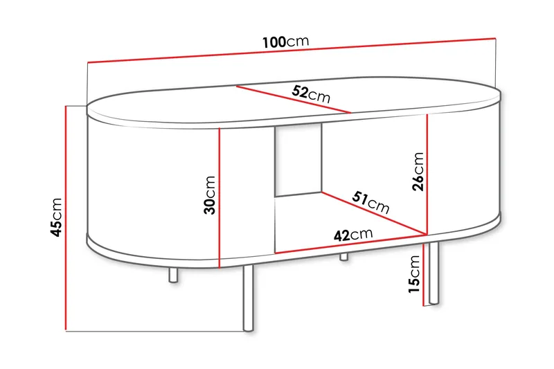 Pantego Ovalt Soffbord 100 cm med Hyllor och Marmormönstrad Skiva i Trä - Svart - Möbler - Vardagsrum - Soffbord & vardagsrumsbord - Soffbord