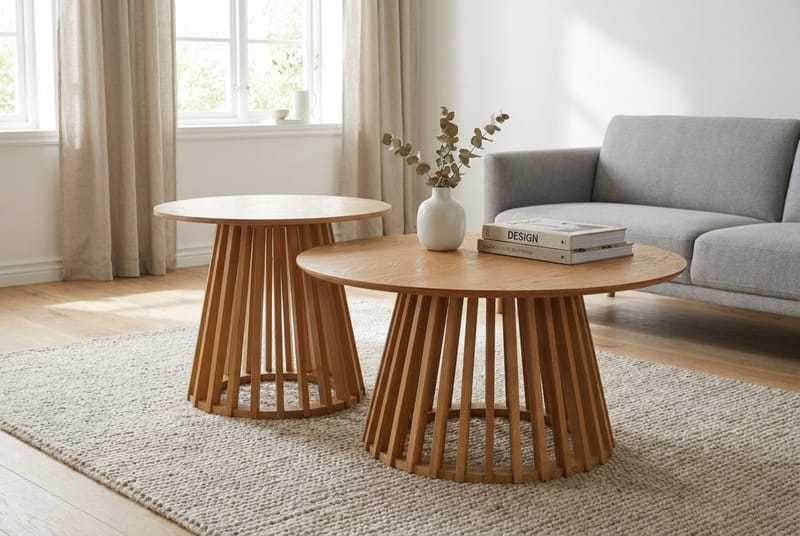 Peyra Soffbord Satsbord Runt 86/60 cm Fanér - Ek - Möbler - Vardagsrum - Soffbord & vardagsrumsbord - Soffbord