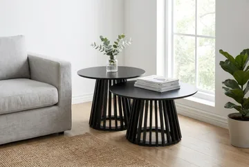 Peyra Soffbord Satsbord Runt 86/60 cm Fanér - Svart - Möbler - Vardagsrum - Soffbord & vardagsrumsbord - Soffbord