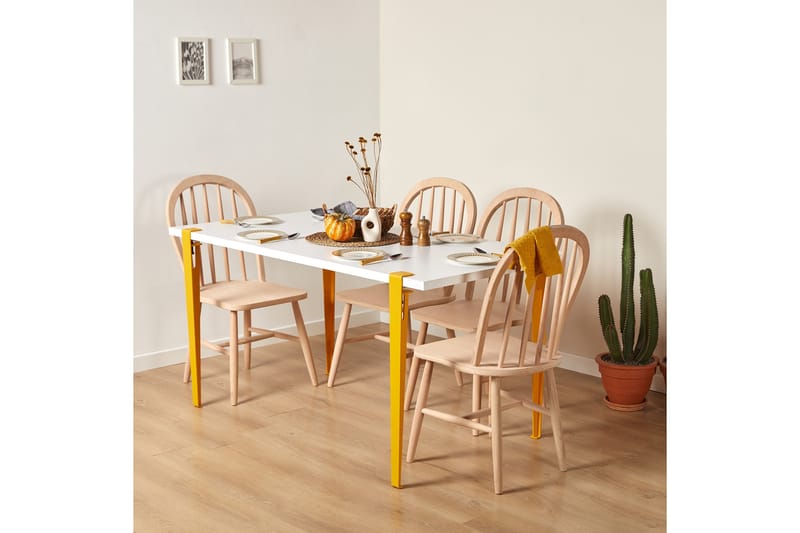 PINEIOS Matbord 150x75 cm Vit/Gul - Möbler - Matplats - Matbord & köksbord