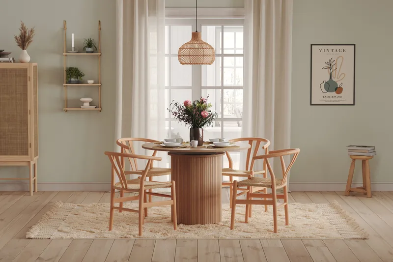 Kopparbo Ljust Runt Matbord 106 cm Förlängningsbart med illäggsskiva - Vitlaserat Ek / Trä - Möbler - Matplats - Matbord & köksbord