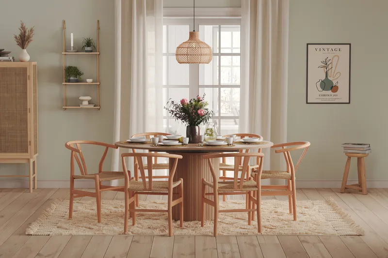 Kopparbo Ljust Runt Matbord 106 cm Förlängningsbart med illäggsskiva - Vitlaserat Ek / Trä - Möbler - Matplats - Matbord & köksbord