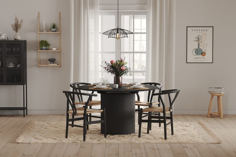 Kopparbo Matbord Runt 130 cm Svart Förlängningsbart - Svart trä - Möbler - Matplats - Matbord & köksbord