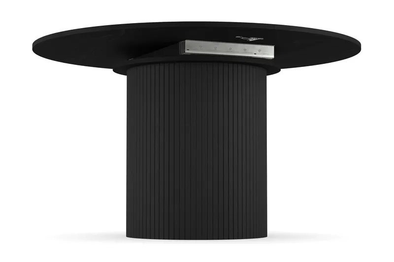Kopparbo Runt Matbord 130 cm Förlängningsbar med illäggsskiva - Svart Trä / Ribbad - Möbler - Matplats - Matbord & köksbord