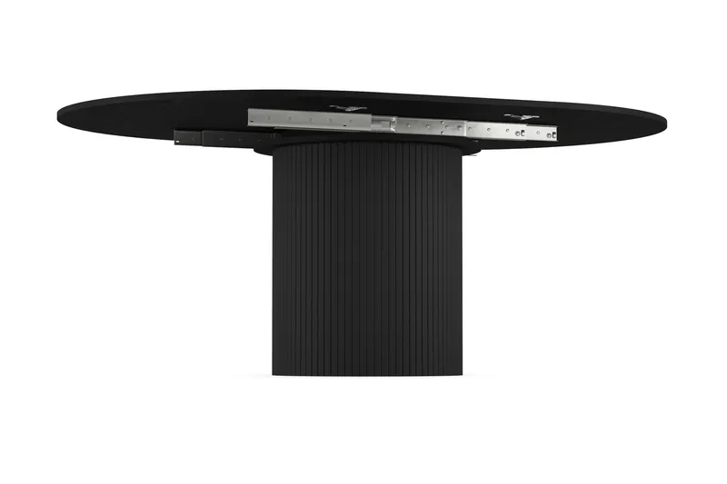 Kopparbo Runt Matbord 130 cm Förlängningsbar med illäggsskiva - Svart Trä / Ribbad - Möbler - Matplats - Matbord & köksbord