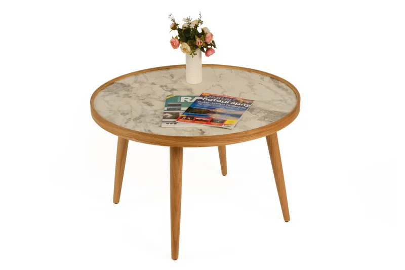 Ranvik Soffbord 80x48x80 cm, Ek och vit marmor